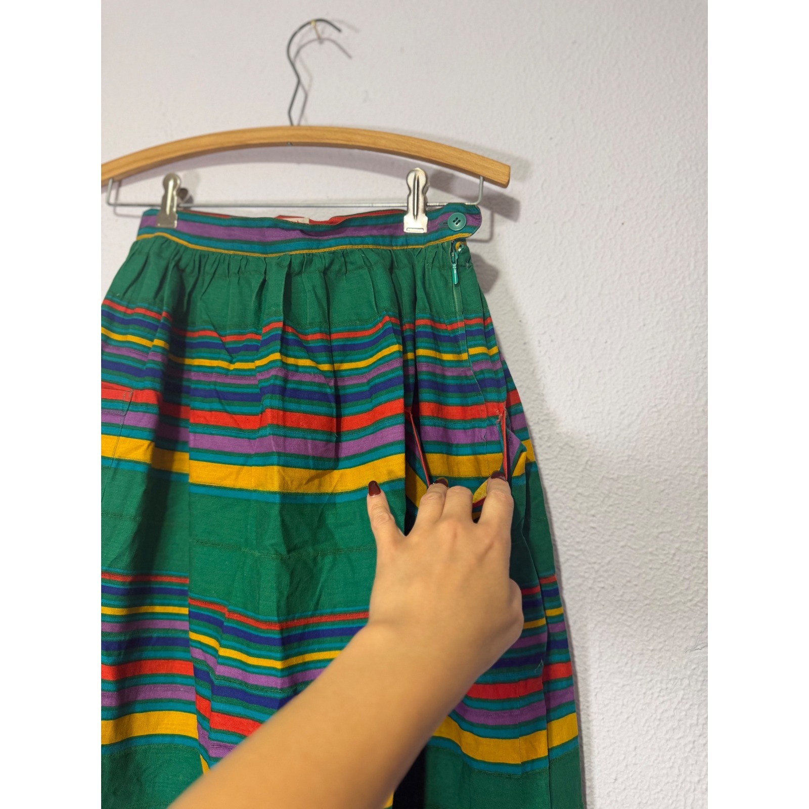 Vintage Mondi Skirt Set 40 Green Multi Stripe Retro Colorblock Cotton 1980s