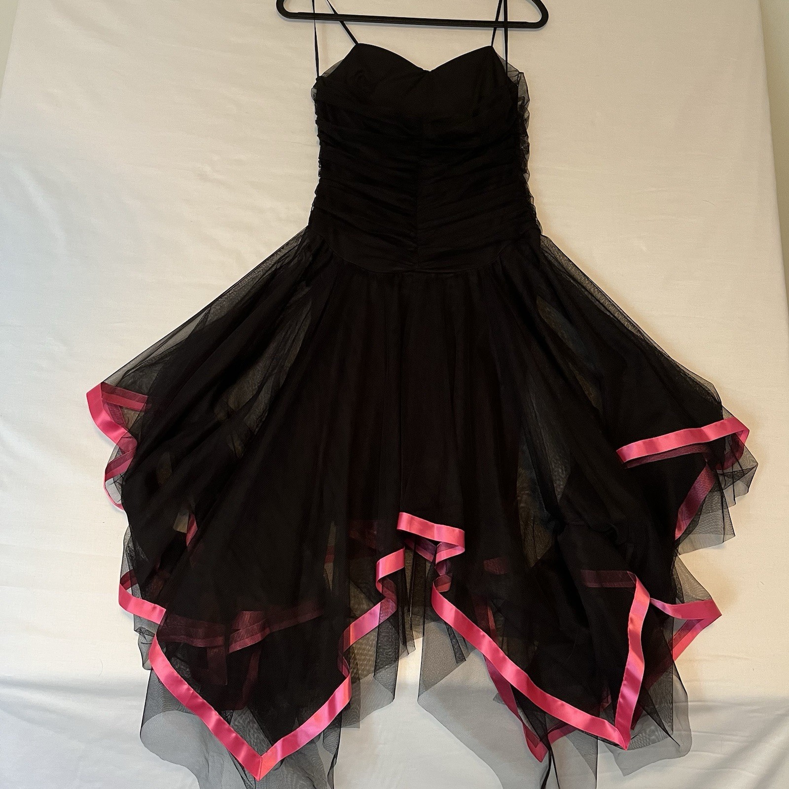 Vtg Kiki Dress Women’s Large Black Pink Satin Fairy Whimsigoth Ruching Y2K USA