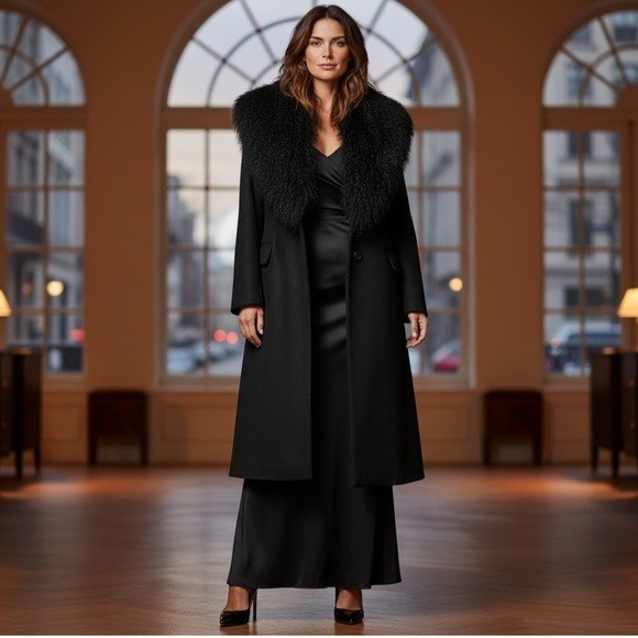 Banana Republic Wool Coat Medium Black Removable Shearling Collar Vintage