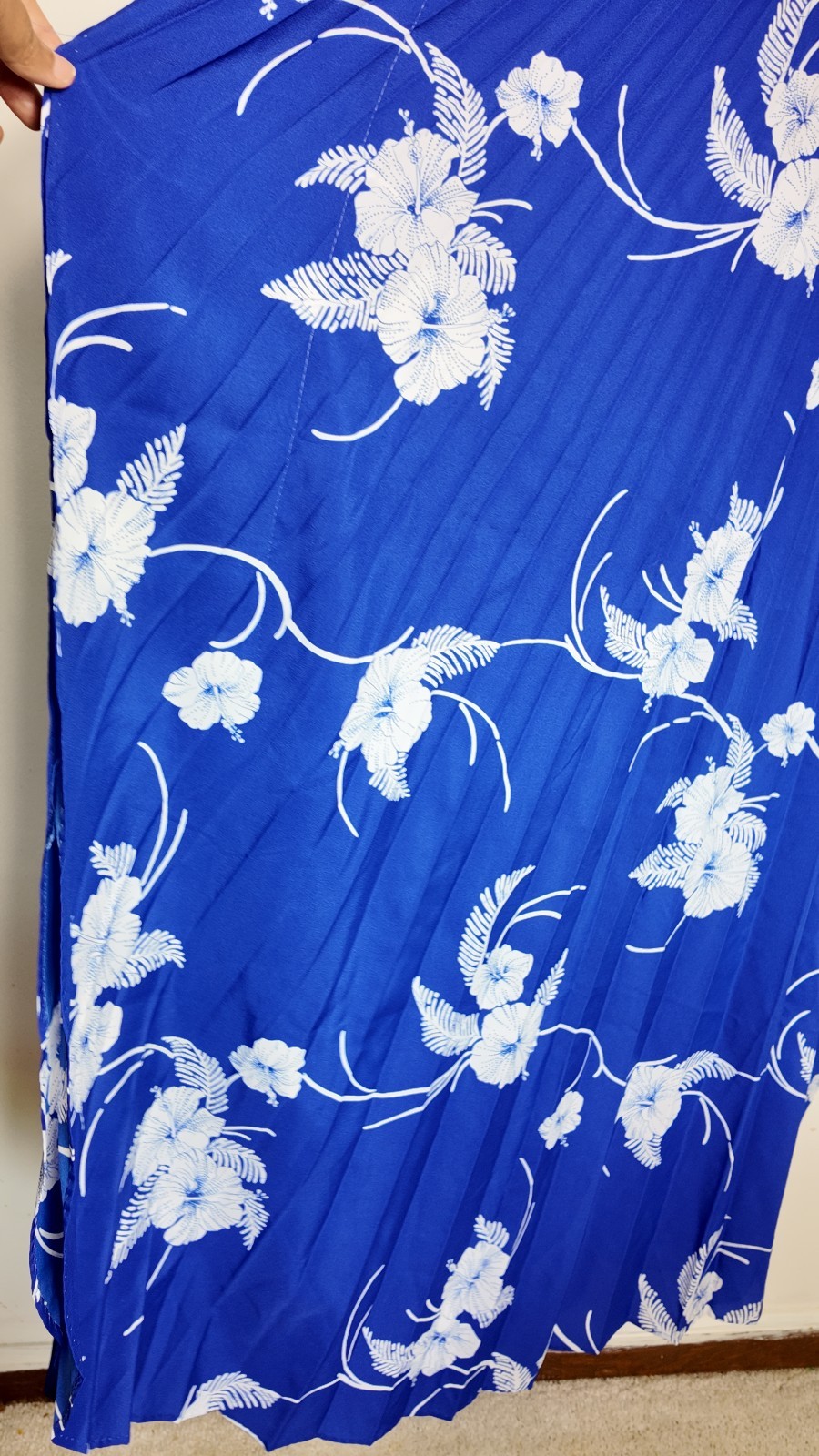 Vintage 70s 80s Royal Palm Hawaii Blue Pleated Kaftan Hibiscus Floral Dress