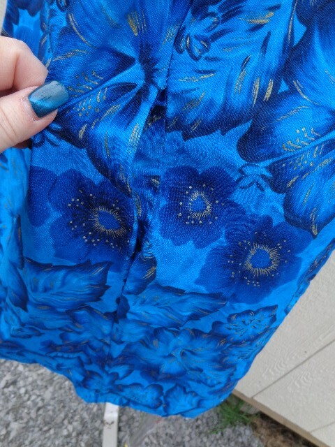 Nos Hawaiian 1960’s Cotton Muu Muu Lounging Summer House Dress Charmode Blue Gld