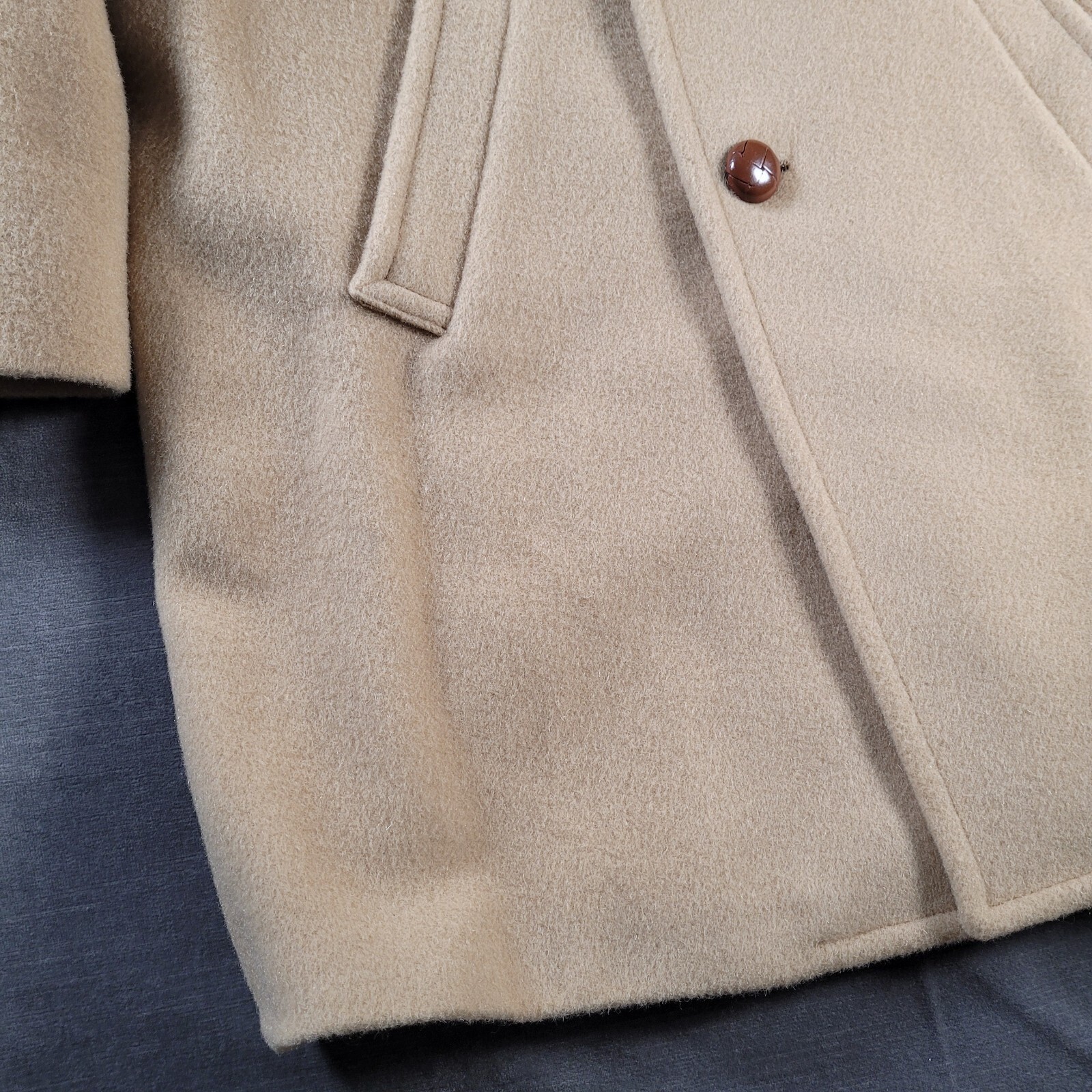 Vintage Pendleton Womens Virgin Wool Tan Peacoat Double Breasted Long Large