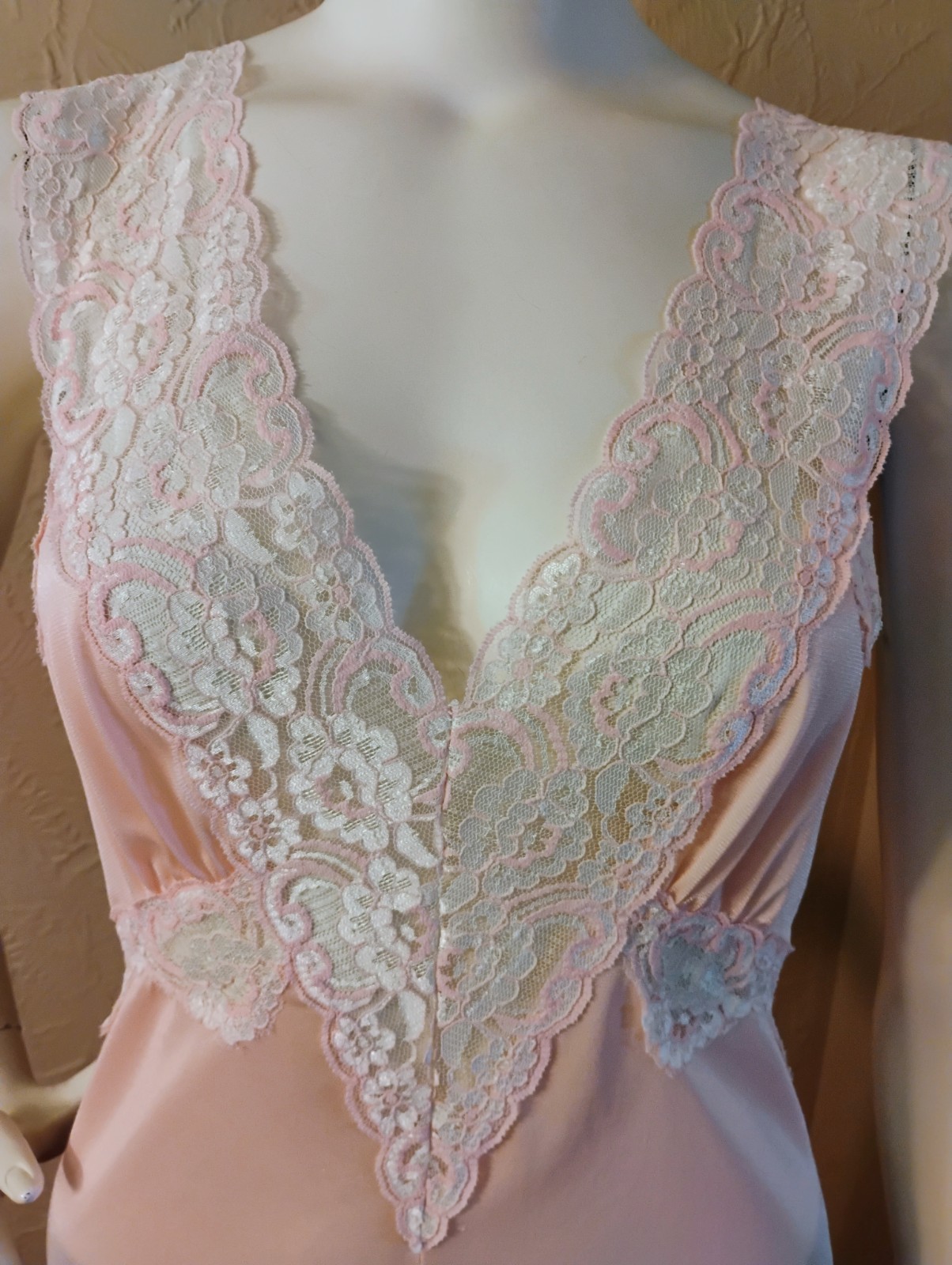 VTG 70’s „Jill Andrea of NY” Peach 100% Nylon Romantic Coquette Negligee L