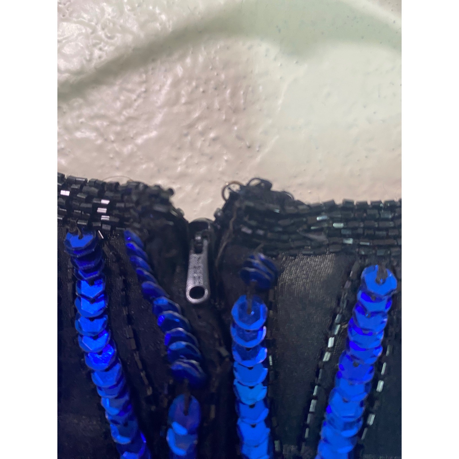 Vintage Deadstock NWT Stenay Silk Sequin Beaded Top Cobalt Blue Scalloped Hem XL