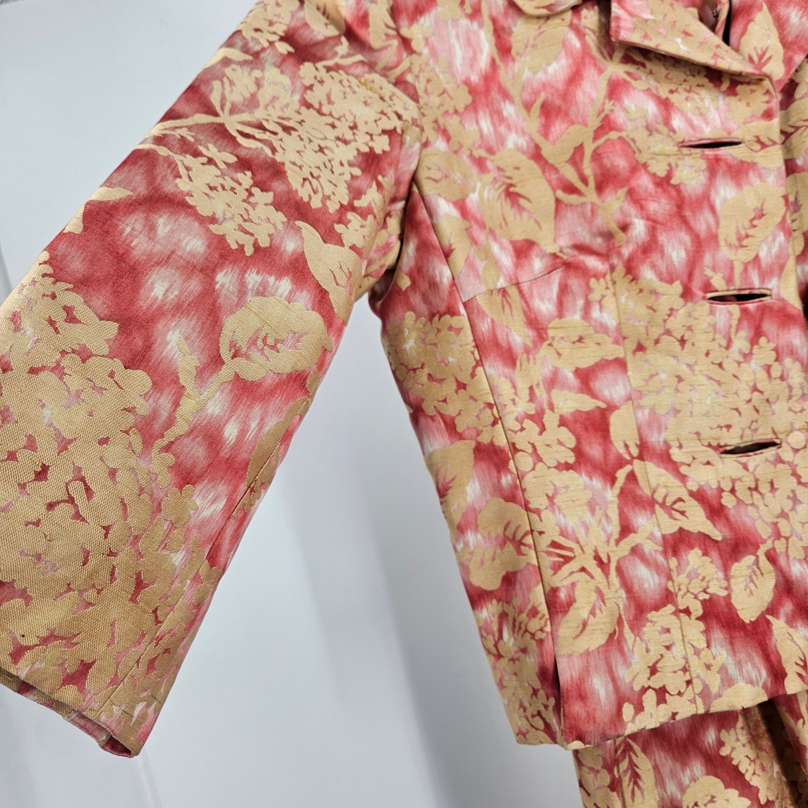 Vintage 1950s Mollie Parnis Dress Set Pink Gold Floral Brocade Office Mad Men XS