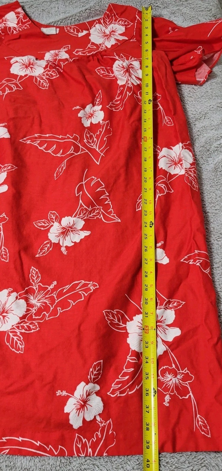 Vtg Hookano Brand Hawaiian Dress Red Floral Mumu Size 18 **Vtg Size**