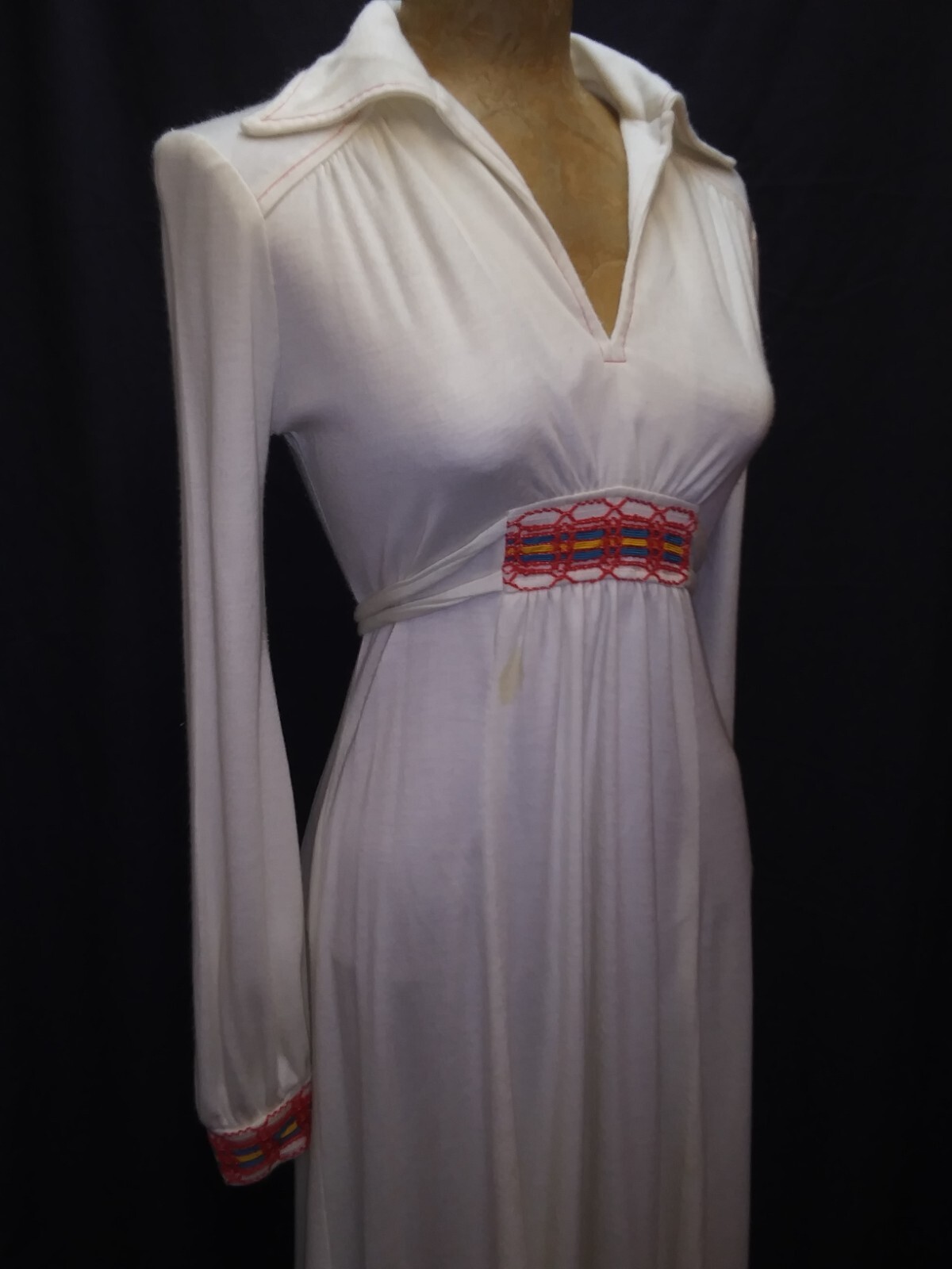 1970’s Soft White Cotton Poly Orange Contrast Hippy Mod Dress Small