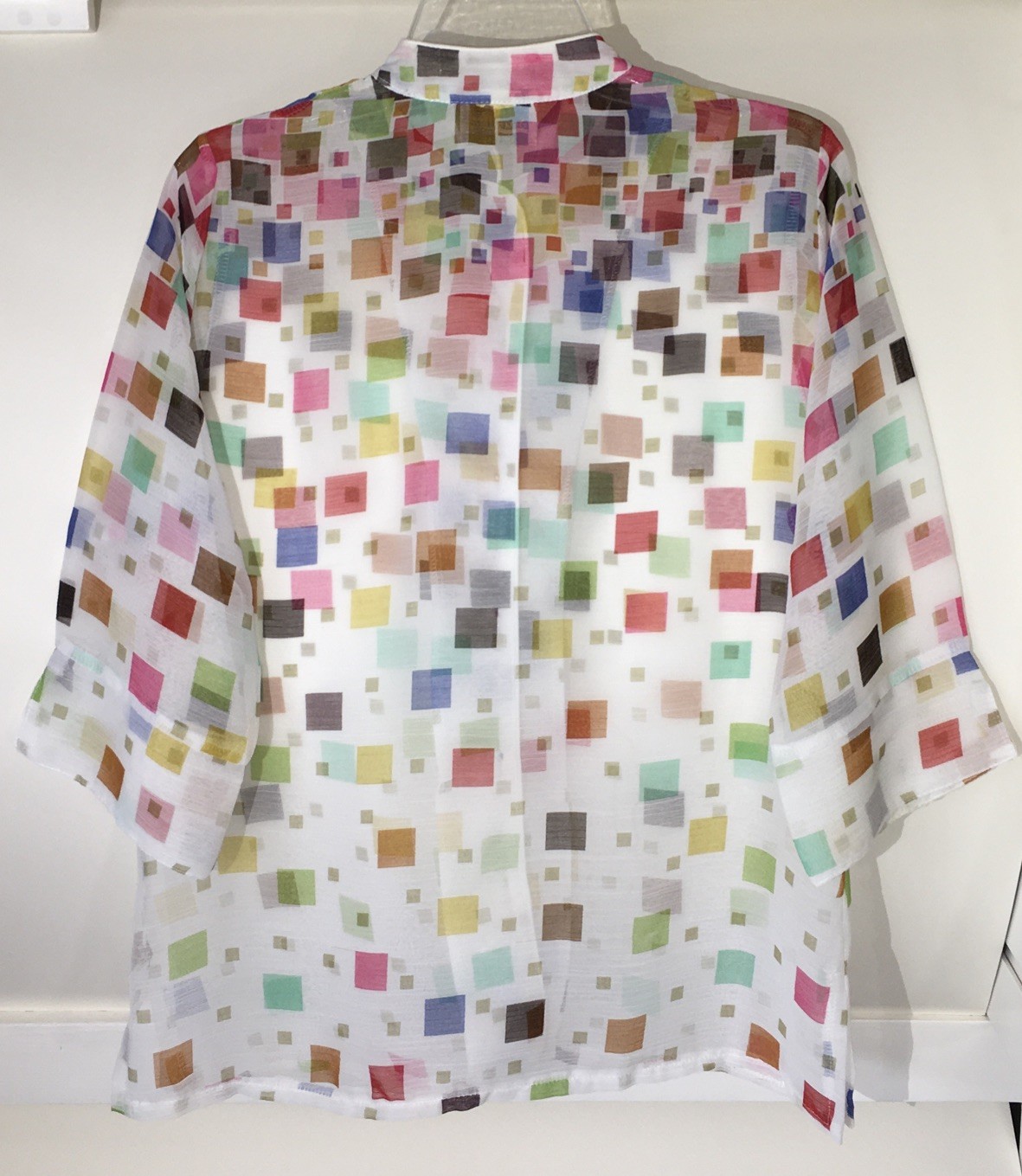 Vtg. Sheer SEA SUNS Mandarin Collar BLOUSE Tiny Multi Color Studs & Buttons RARE