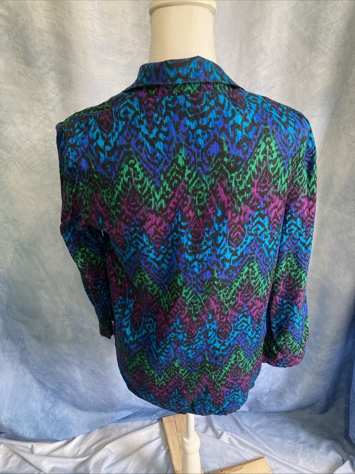 VTG 80s Casablanca Abstract Blazer Jacket Womens 6 Rayon Flax Blue Purple Green