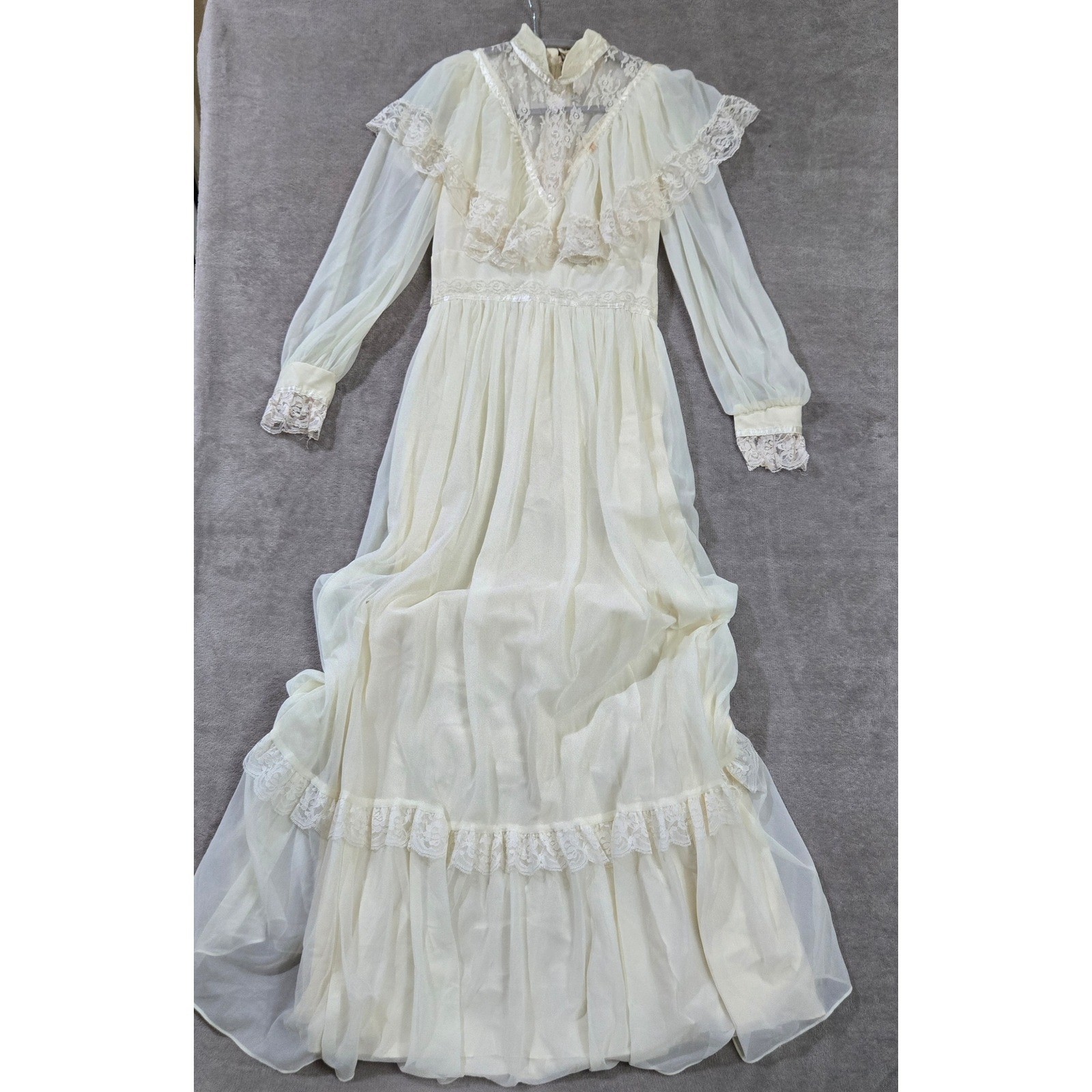 Vtg ILGWU Dress Large Cottagecore Lace Boho Ethereal Victorian Bridal