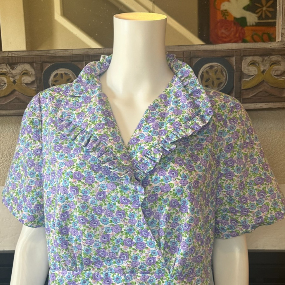 Vtg Lg 1950s Full Skirt Day Dress tea collared Handmade Floral a-line MCM Party