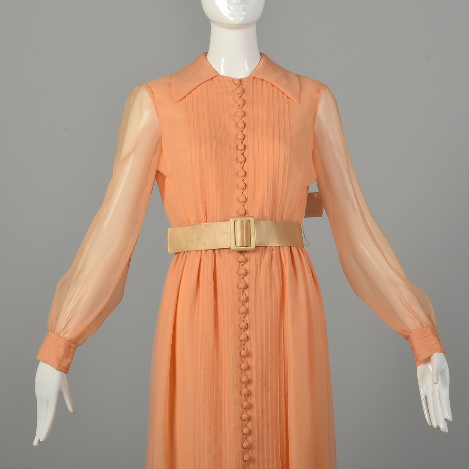 XS 1970s Teal Traina Maxi Dress Modest Long Sleeve Orange Sherbet Evening Dress
