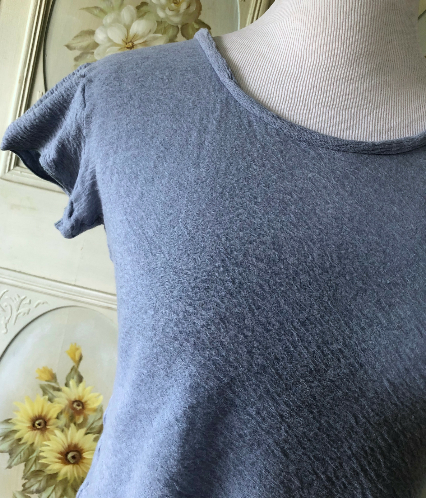 ARMANI COLLEZIONI ITALY CAP SLEEVE WOOL COTTON TOP STRETCH KNIT PALE BLUE 10 EUC