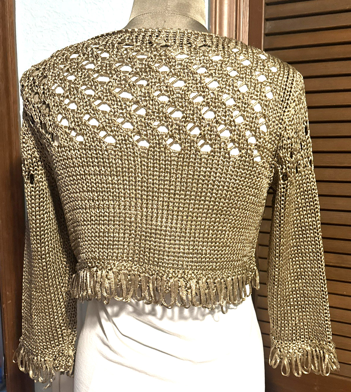 Rinascimento Crocheted Knit Cardigan Jacket Cropped Italian Gold Giacca Size M