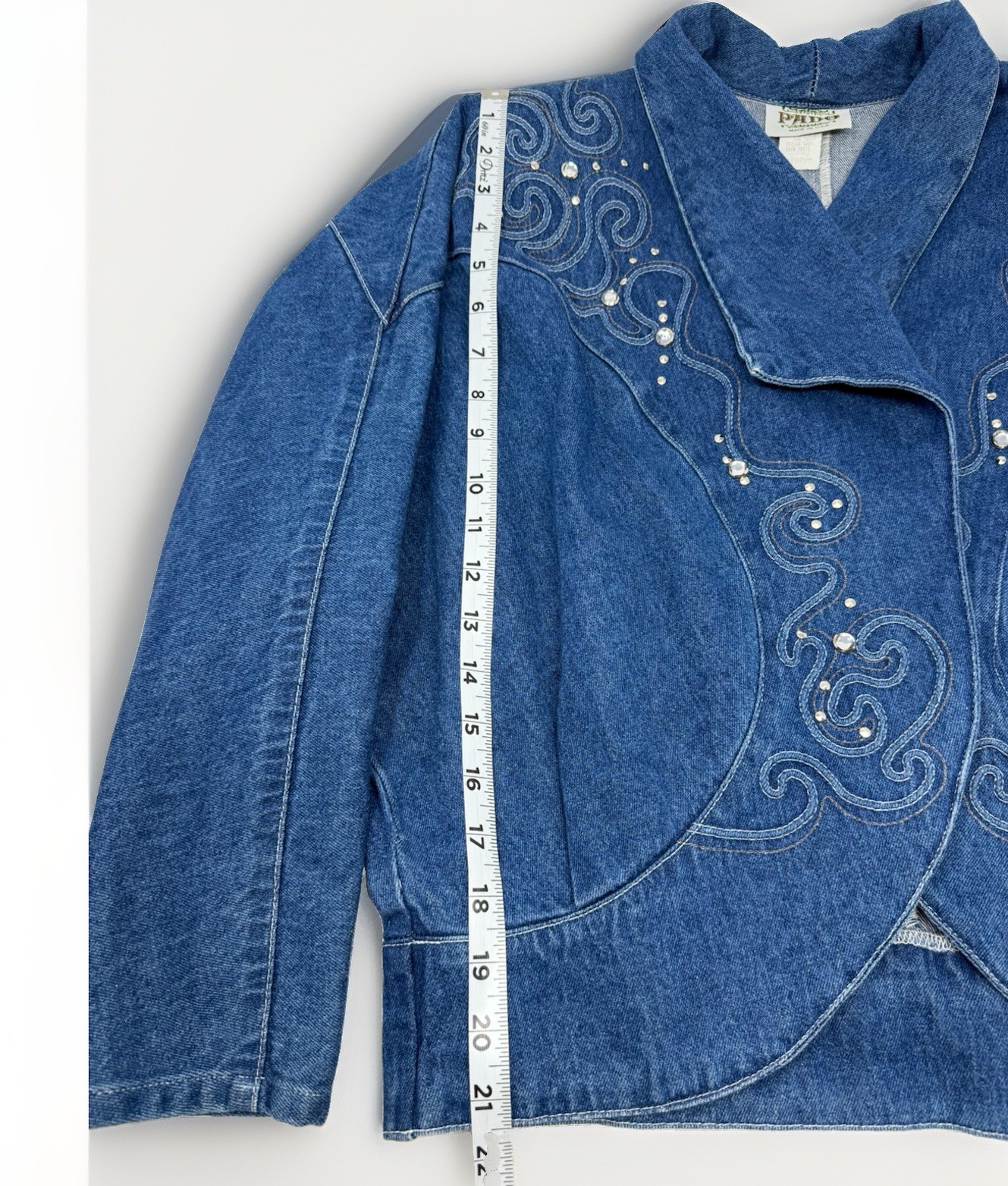 Vintage Pado Jean Jacket Women’s Medium Rhinestone Embellished 80s USA Denim