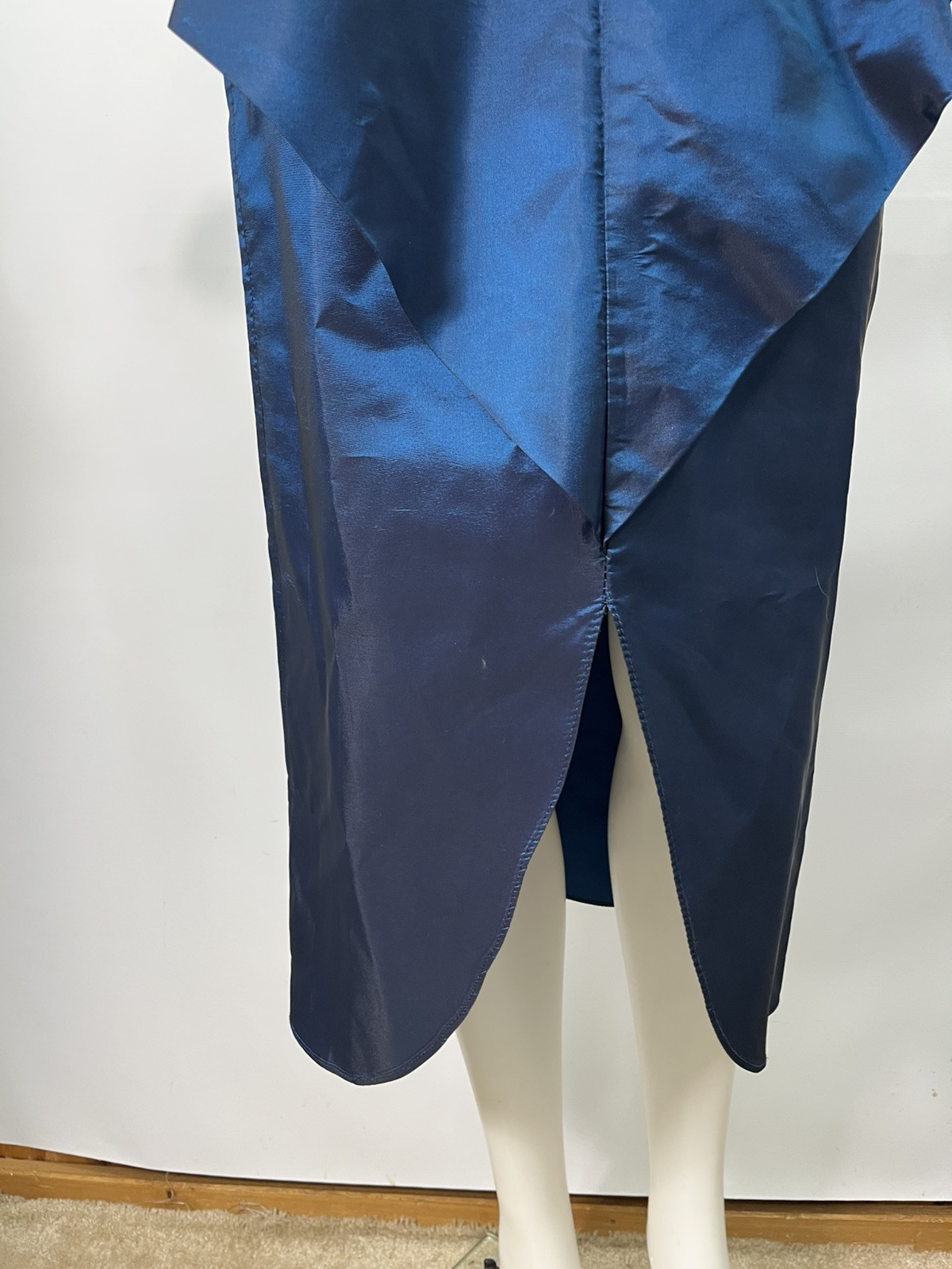 80s Vtg Roberta Party Dress Blue Iridescent Taffeta Bow Rhinestones Prom Wiggle