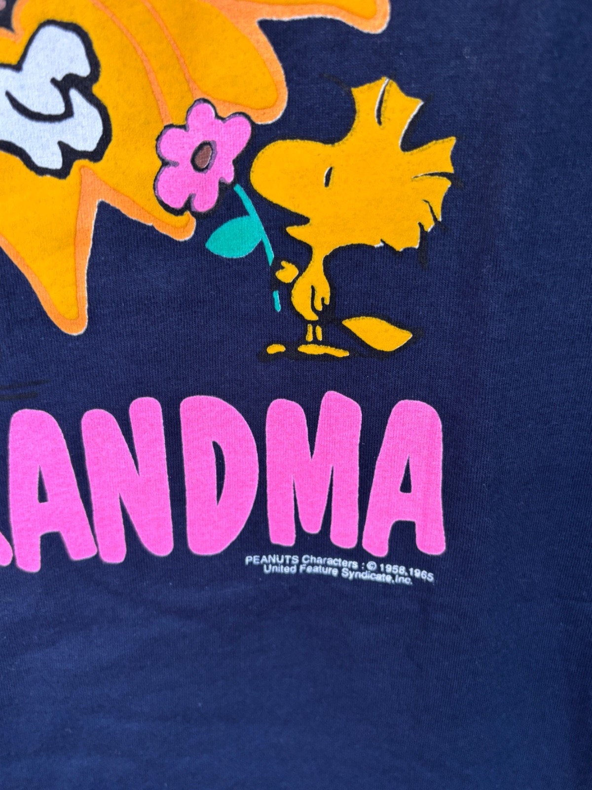 NOS VTG 90’S BJ DESIGN SNOOPY BEST GRANDMA SUNFLOWER COLLARED TEE SHIRT*L/XL