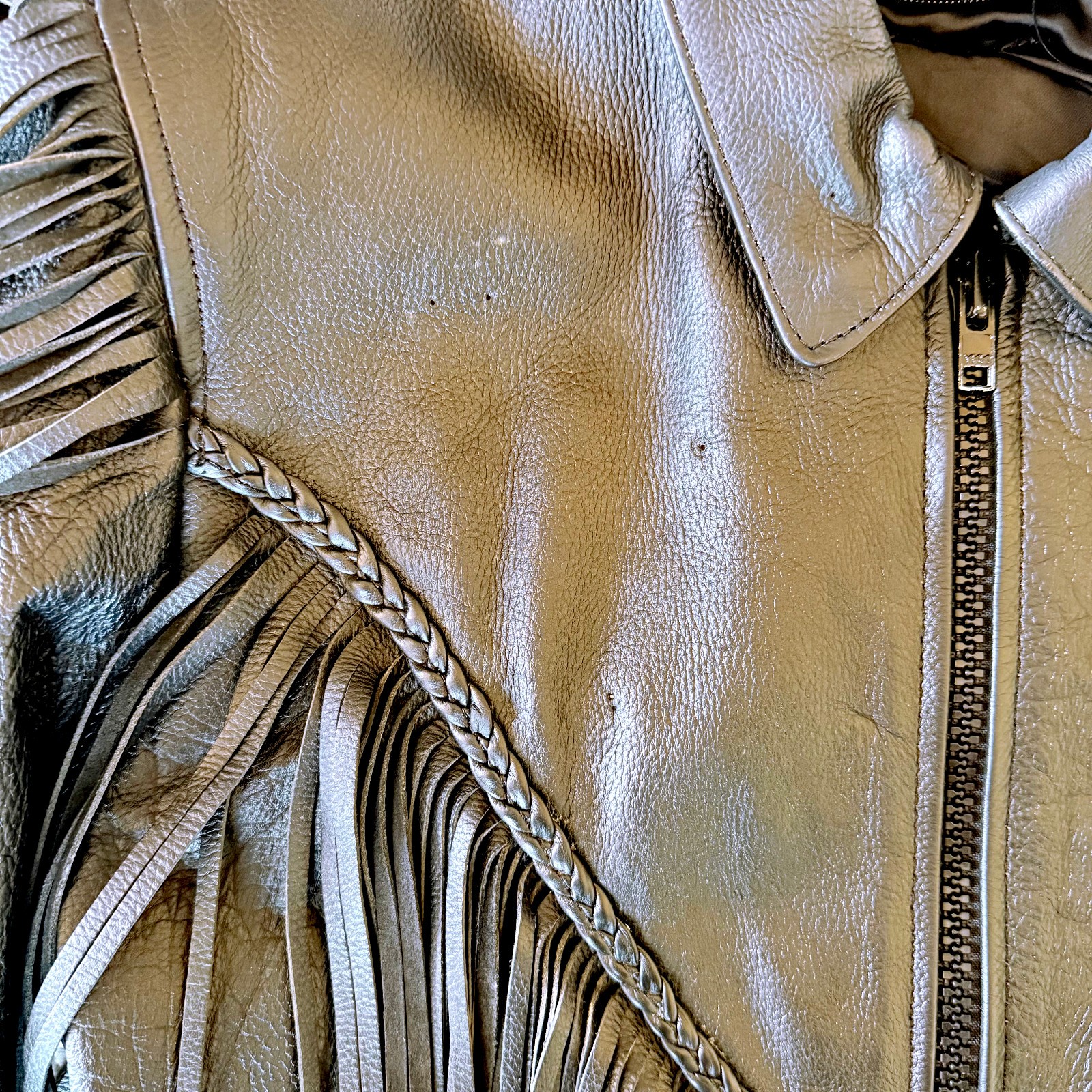 Vintage Women’s Harley Davidson Black Fringe Laceup Leather Biker Jacket Size M
