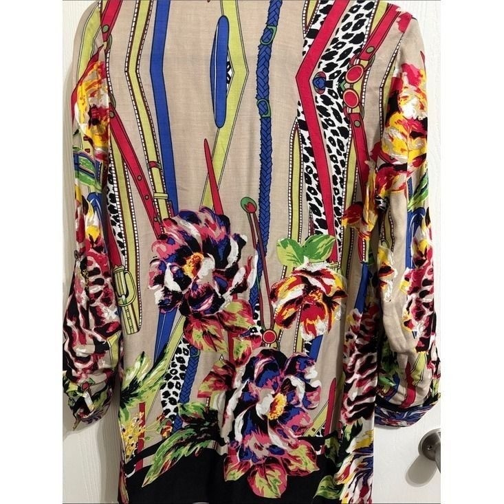 Vintage Mischa Vibrant Floral Button Down Tunic Long Sleeve Blouse Women’s Small
