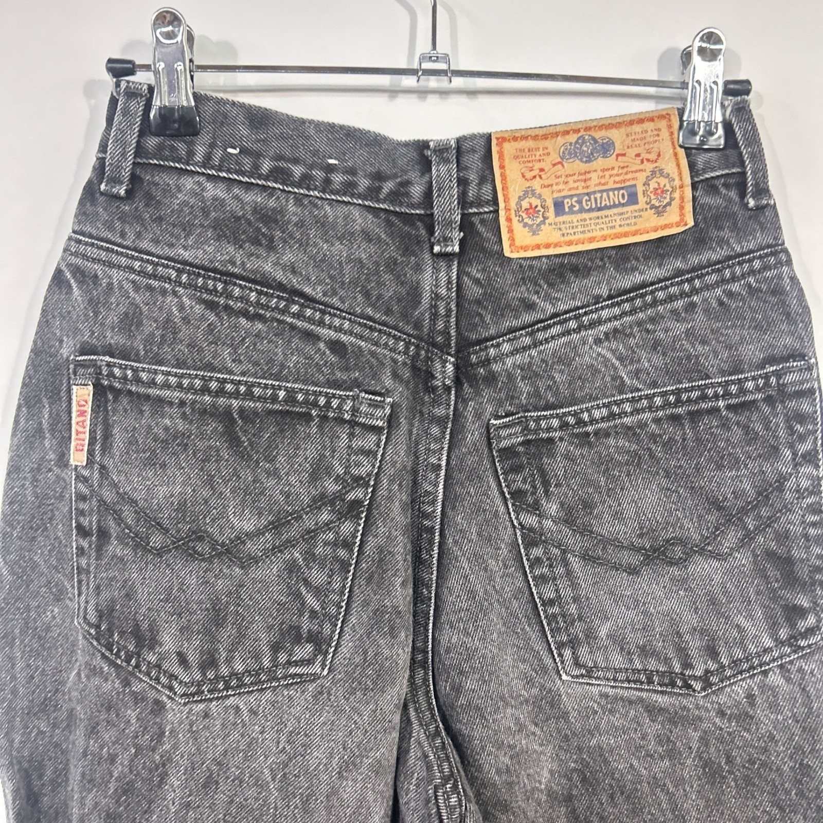 Vintage 80s PS Gitano Mom Jeans 6 High Waist Charcoal Acid Wash Tapered Grunge