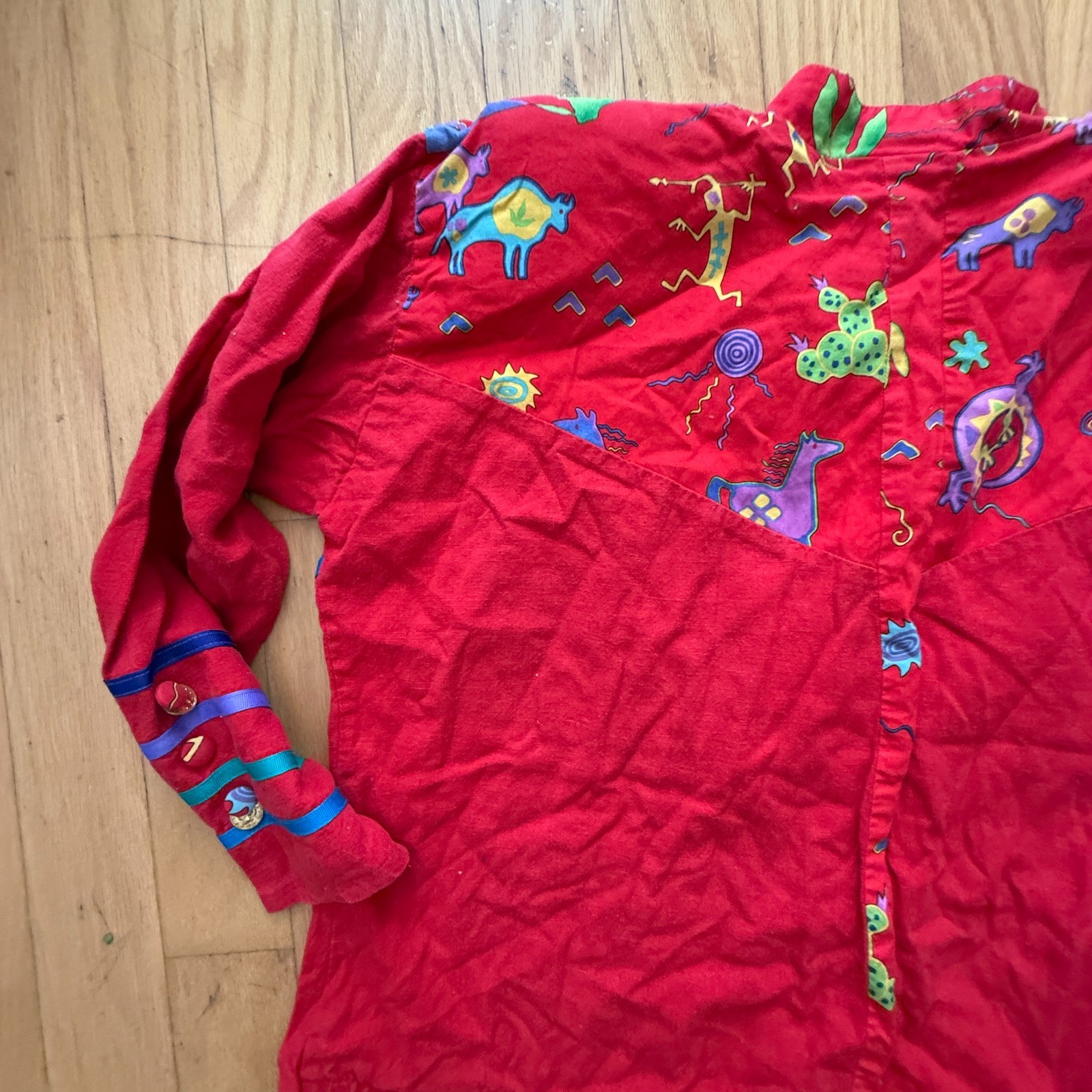 Vtg Southwest Theme Jacket Cotton Pockets Papike Wear OS Red