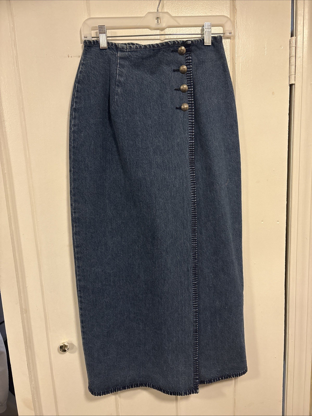 Vintage Ralph Lauren Sz 8 Blue Country Denim Maxi Wrap Skirt Grannycore Cottage