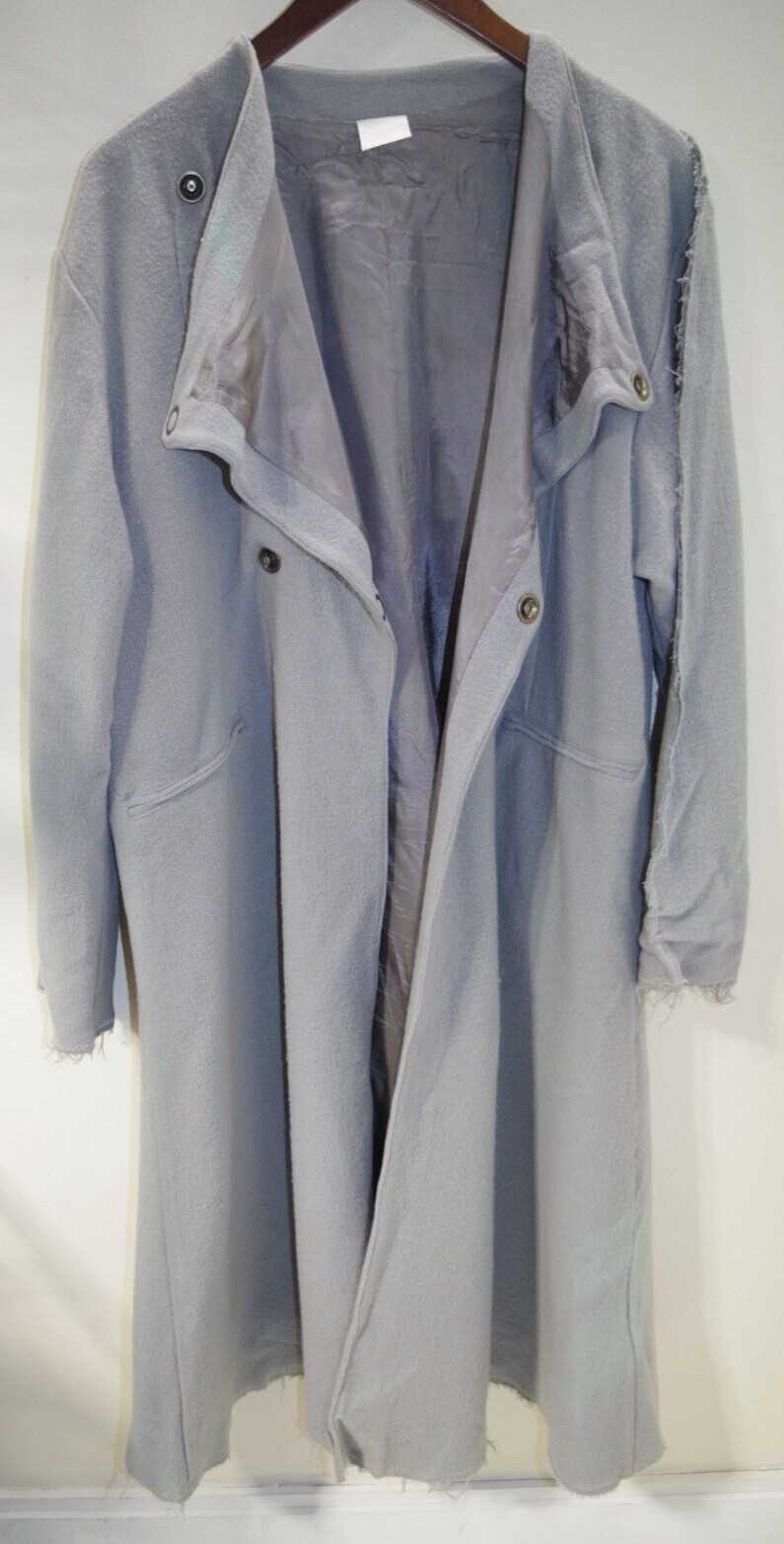 218 – J MORGAN PUETT vintage Long COAT DRESS Gray Wool Gauze SM Snaps Bee Label