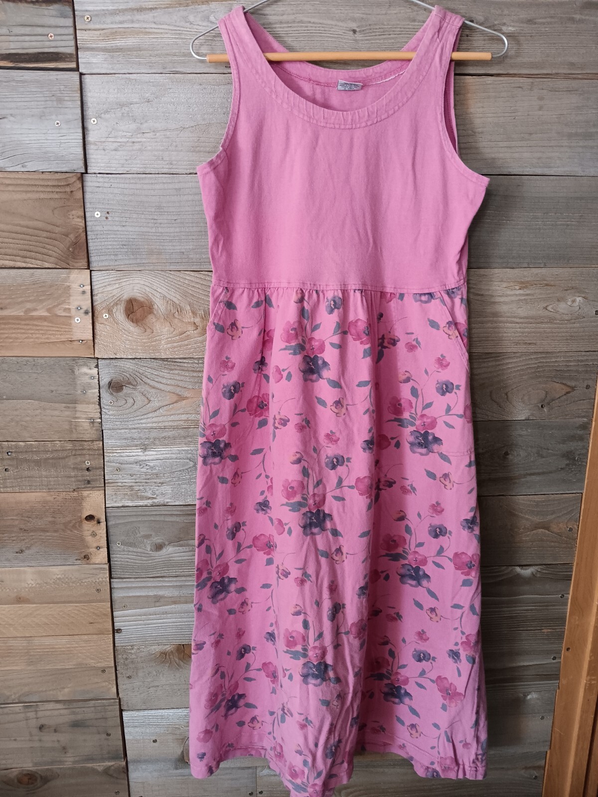 Vintage Action Gear Sportswear Tank Dress Sz. Med. Floral Pink 100% Cotton