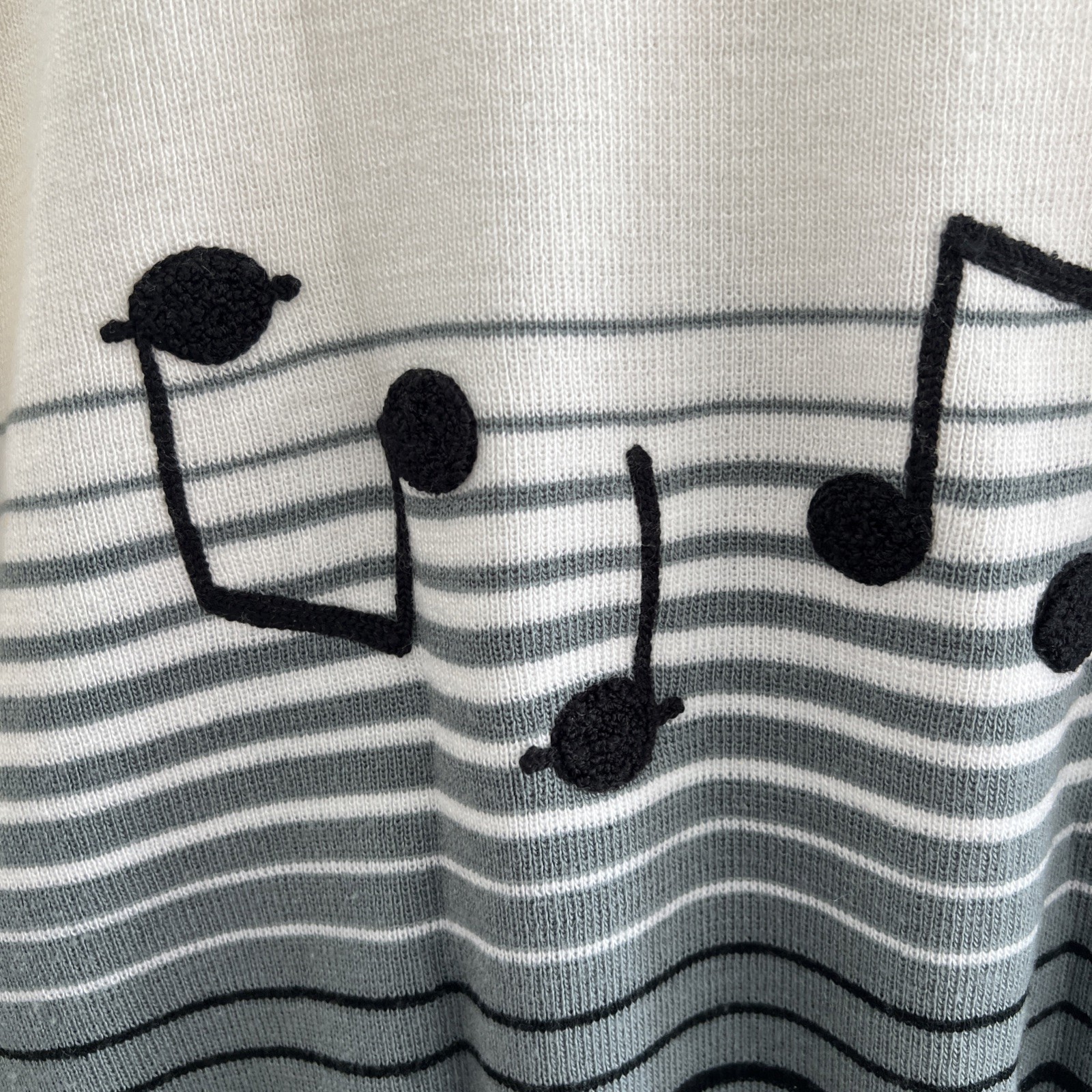 Vintage Cyn Les Shirlee Designs Sweater Embroidered Music Notes Size 42 Ombre