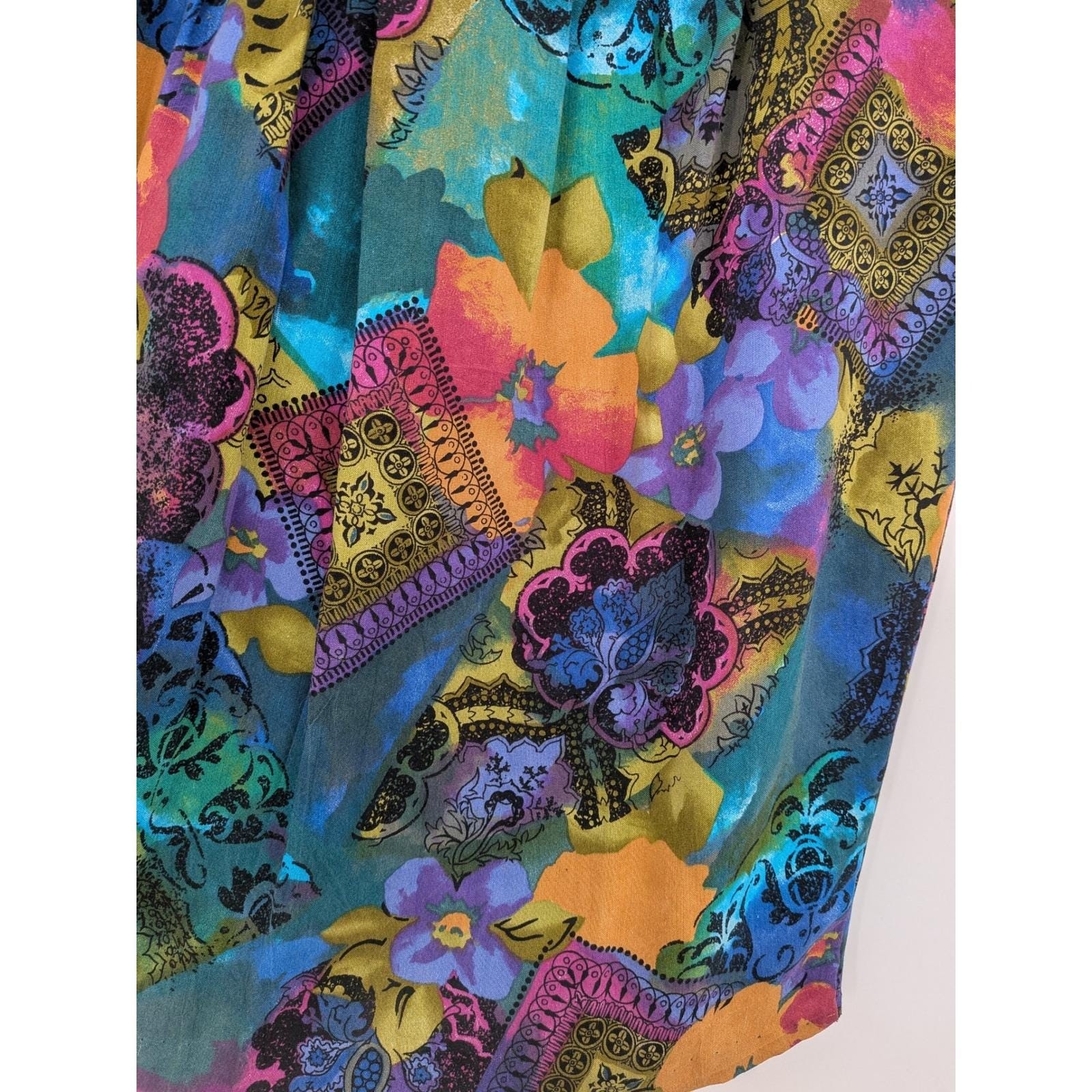 Hippie Festival Boho Tie Dye Floral 80s Patchwork Y2K Retro Purple Teal M Skirt