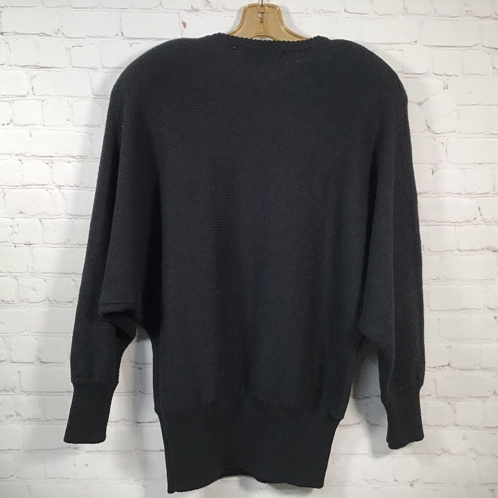 Vintage 80’s Oversized Black Rhinestone Bow Sweater Bonnie Boerer Batwing