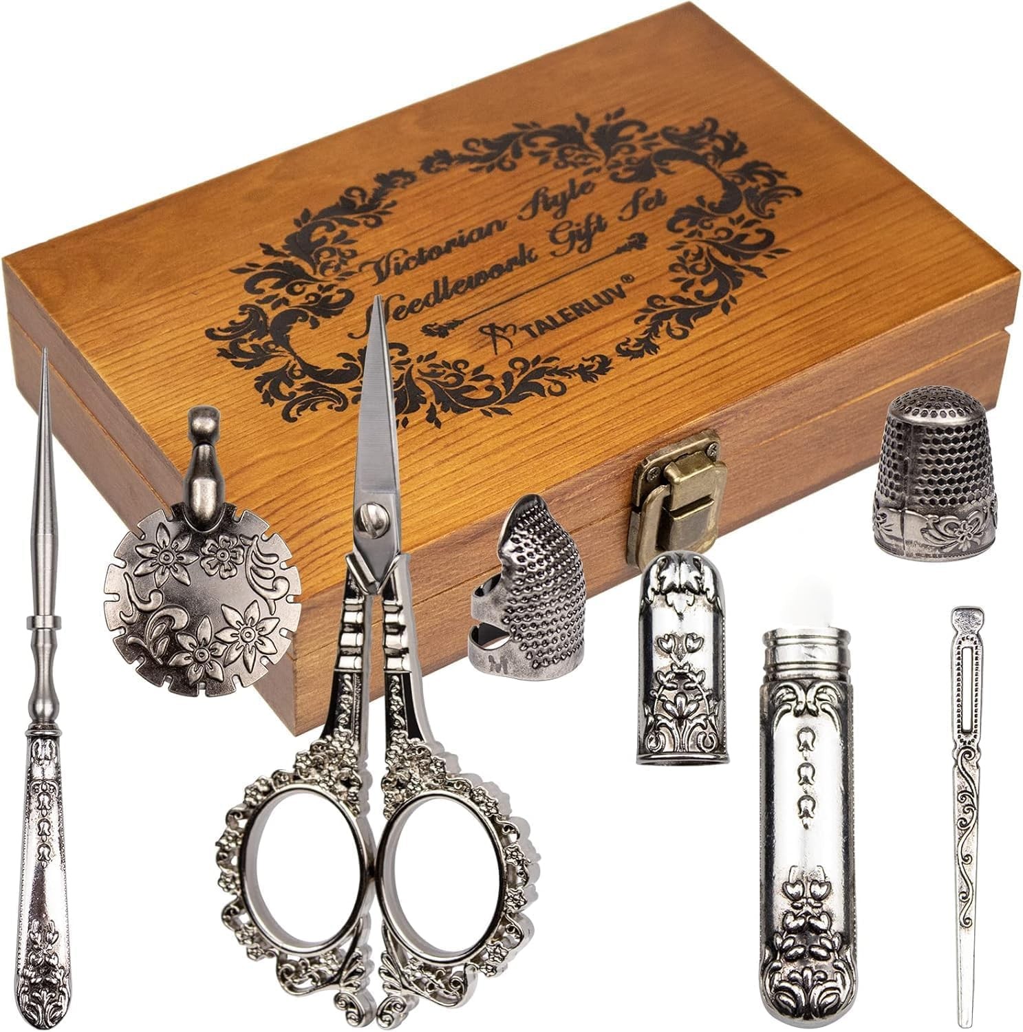 Vintage Embroidery Scissors Kit – Victorian Needlework Set with Thimble, Thread