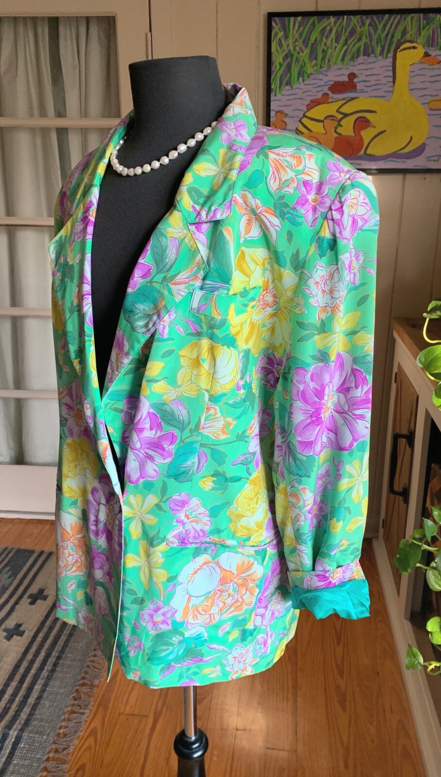 Vintage 70’s Couture J.Tiktiner Silk Floral Blazer 12-14 Made in France