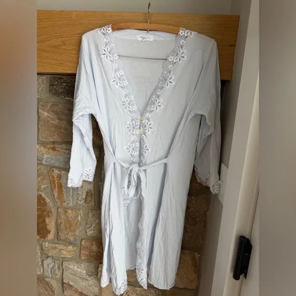 Vintage Maria Scotto WHITE cotton/modal lace embroidered robe XL made in ITALY