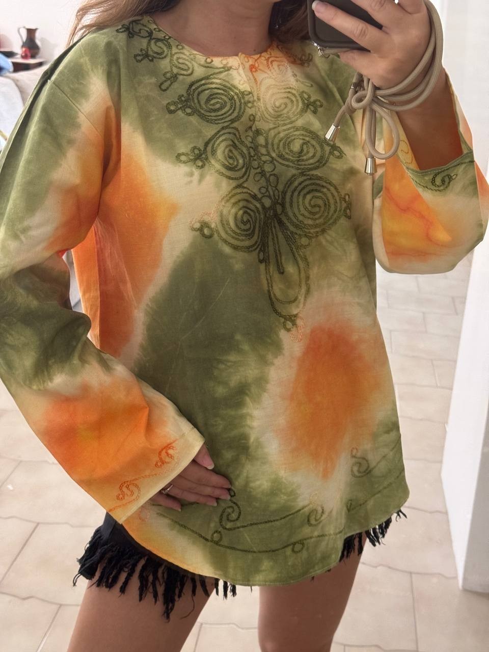 Vintage Egyptian Cotton Embroidered Egyptian Tunic Shirt