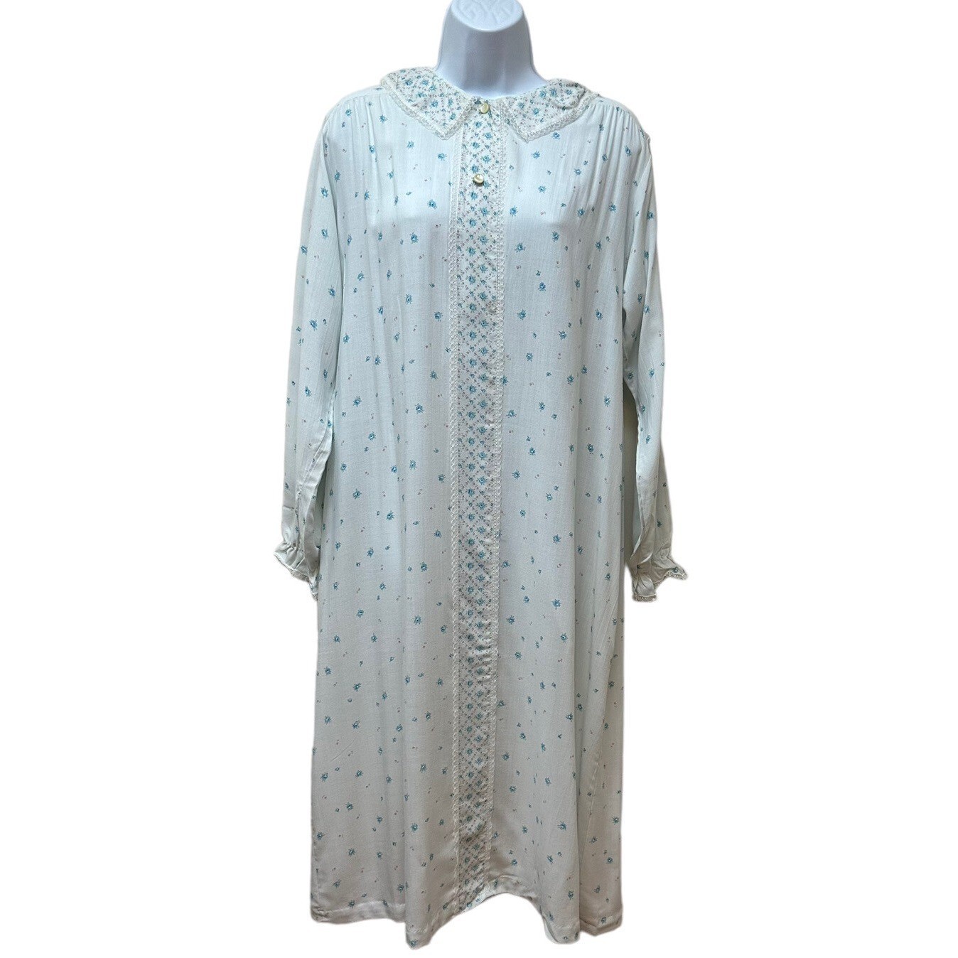 Vtg Dainty Floral Nightgown Dress Lace Peterpan Collar Prairie Cottagecore L NEW