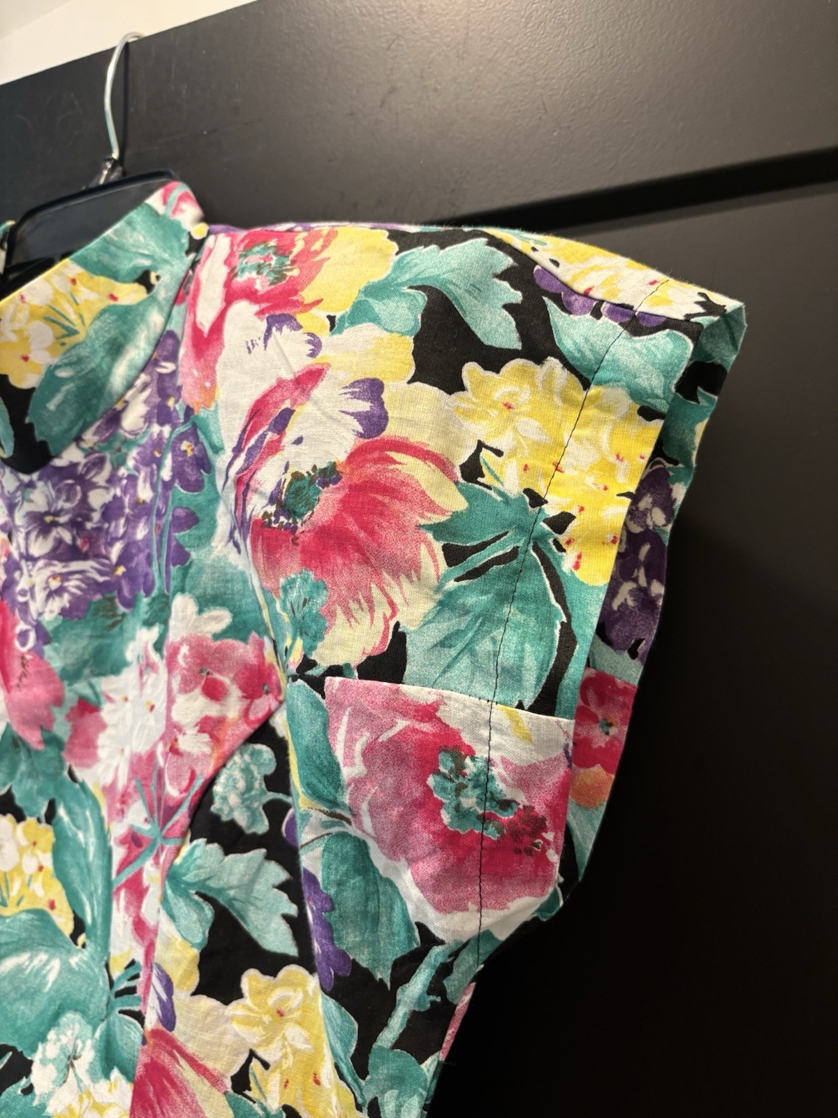 KATIE MFG Vintage 1980s Floral Cotton Drop Waist Midi Dress Tiered Flounce Skirt
