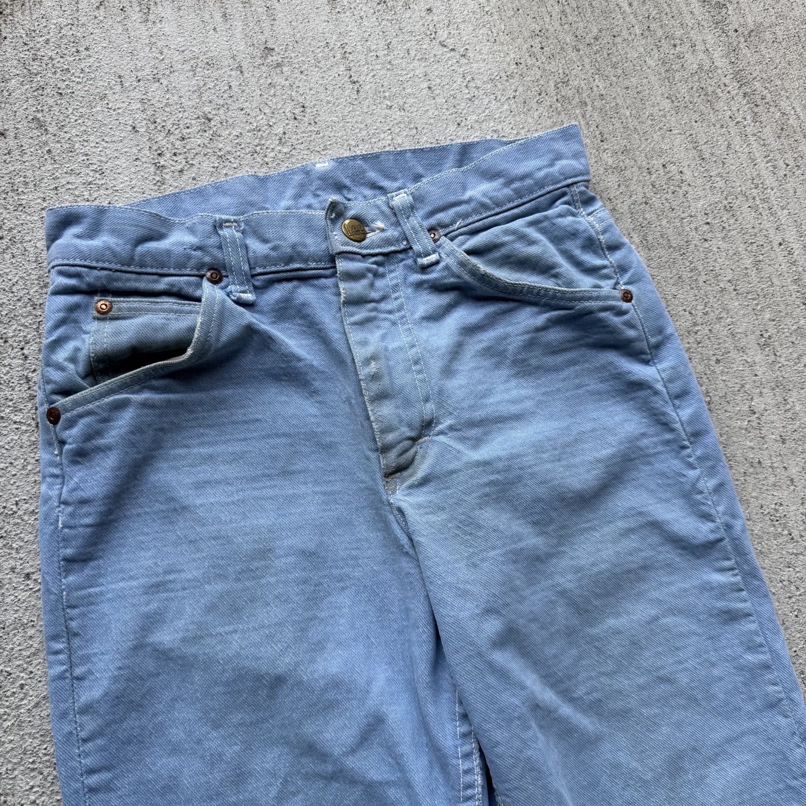 1960s Baby Blue Lee Leens Cotton Jeans 27×25