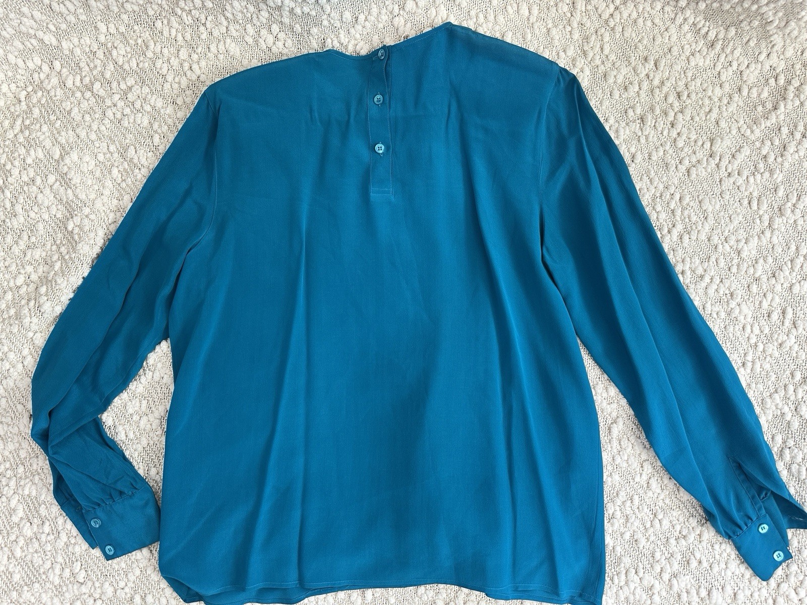 Vintage Silk Studio by Claude Bennett Teal 100% Silk Blouse Size 10 British HK