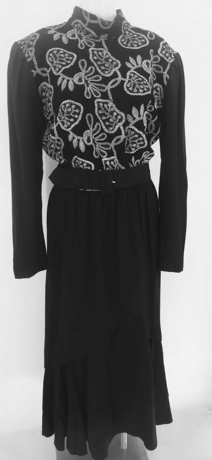 Vintage Black Prairie Dress by Choon California Puff Sleeves Made In the USA