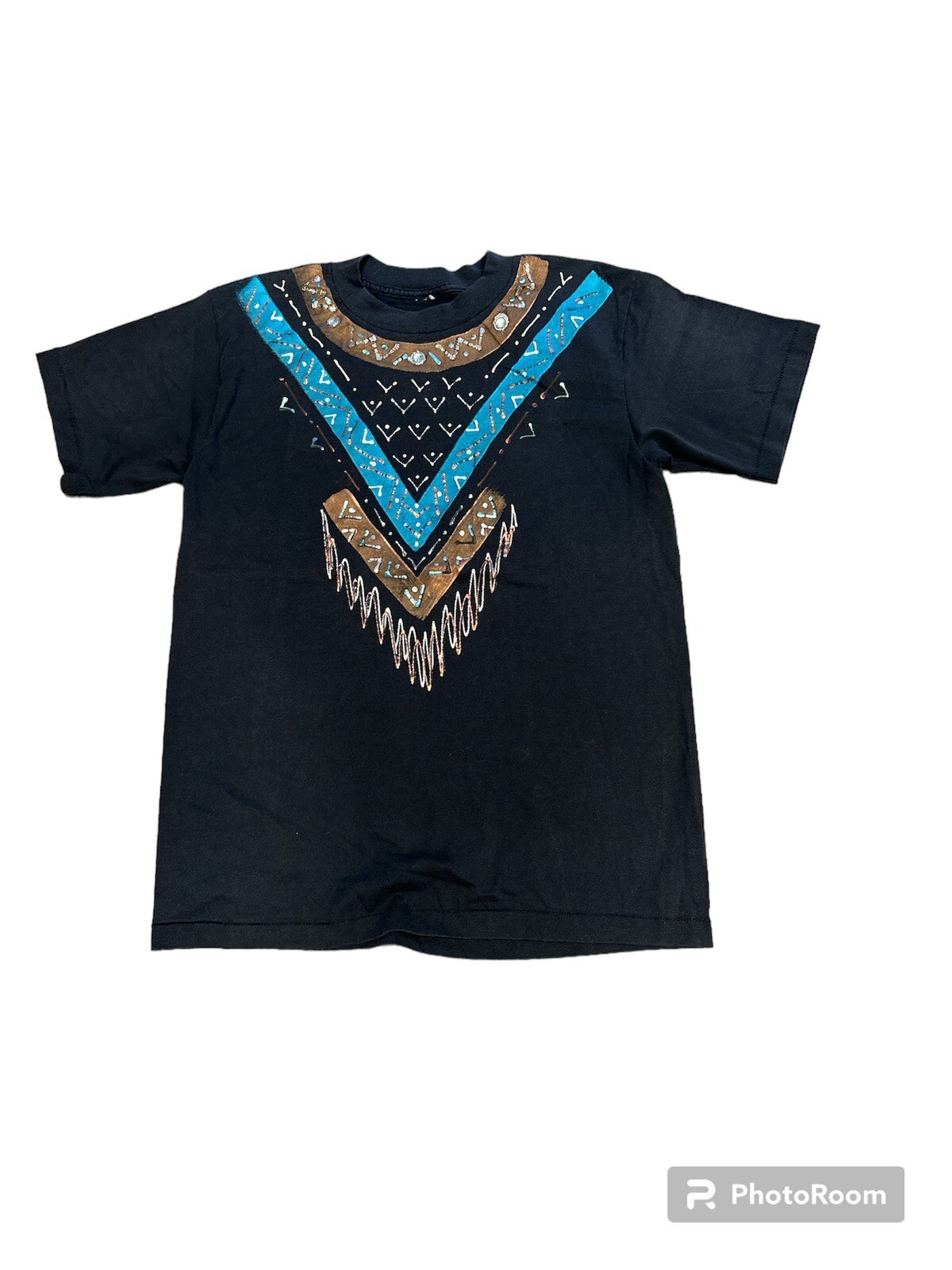 Vintage Native Southwest TEAL T Shirt M Single Stitch 80s 90s Black No Tag