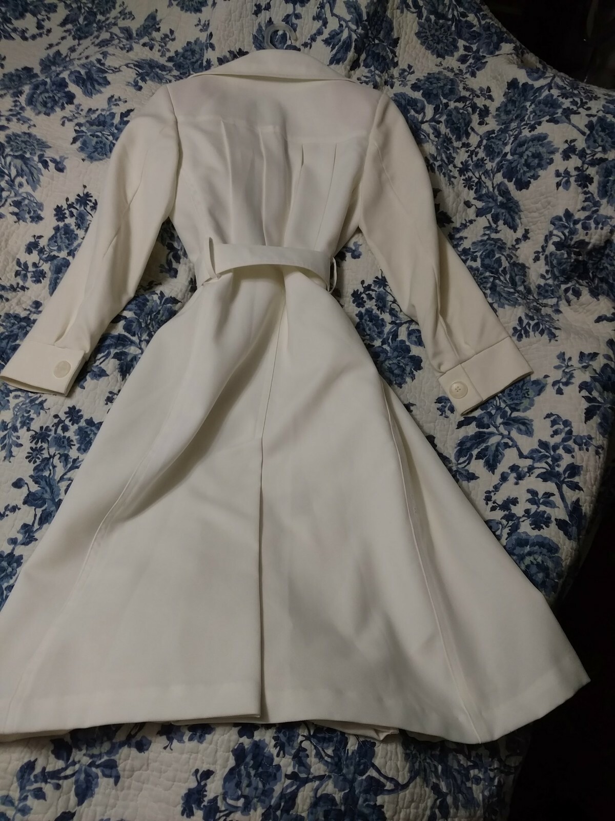 Vintage Jerold Jr Ivory Poly-twill collared trench coat or dress 7/8 with belt