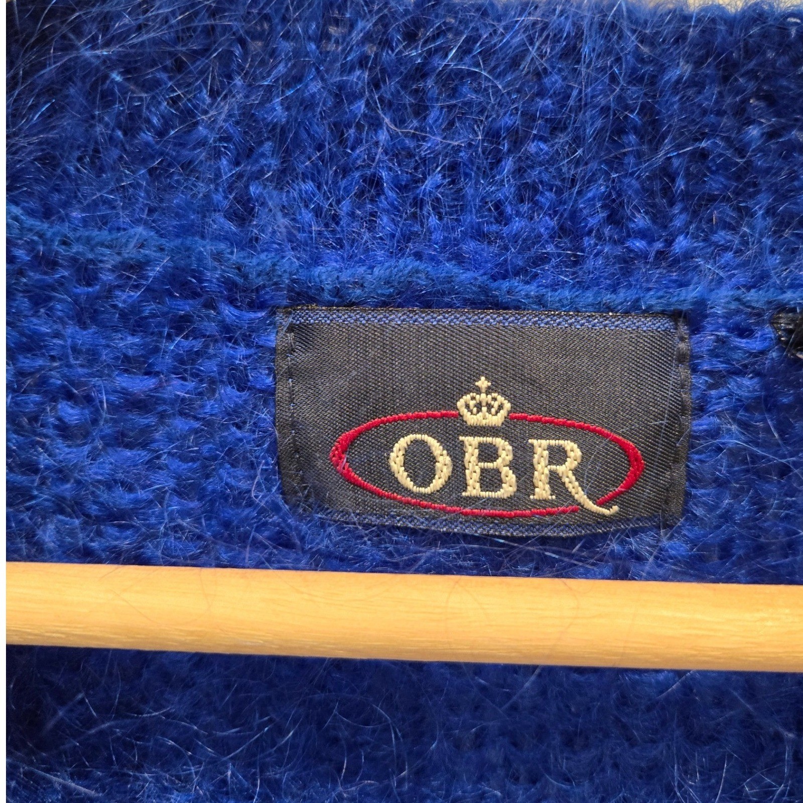 OBR Vintage Royal Blue Mohair Wool Blend V-Neck Fuzzy Cardigan Sweater Large