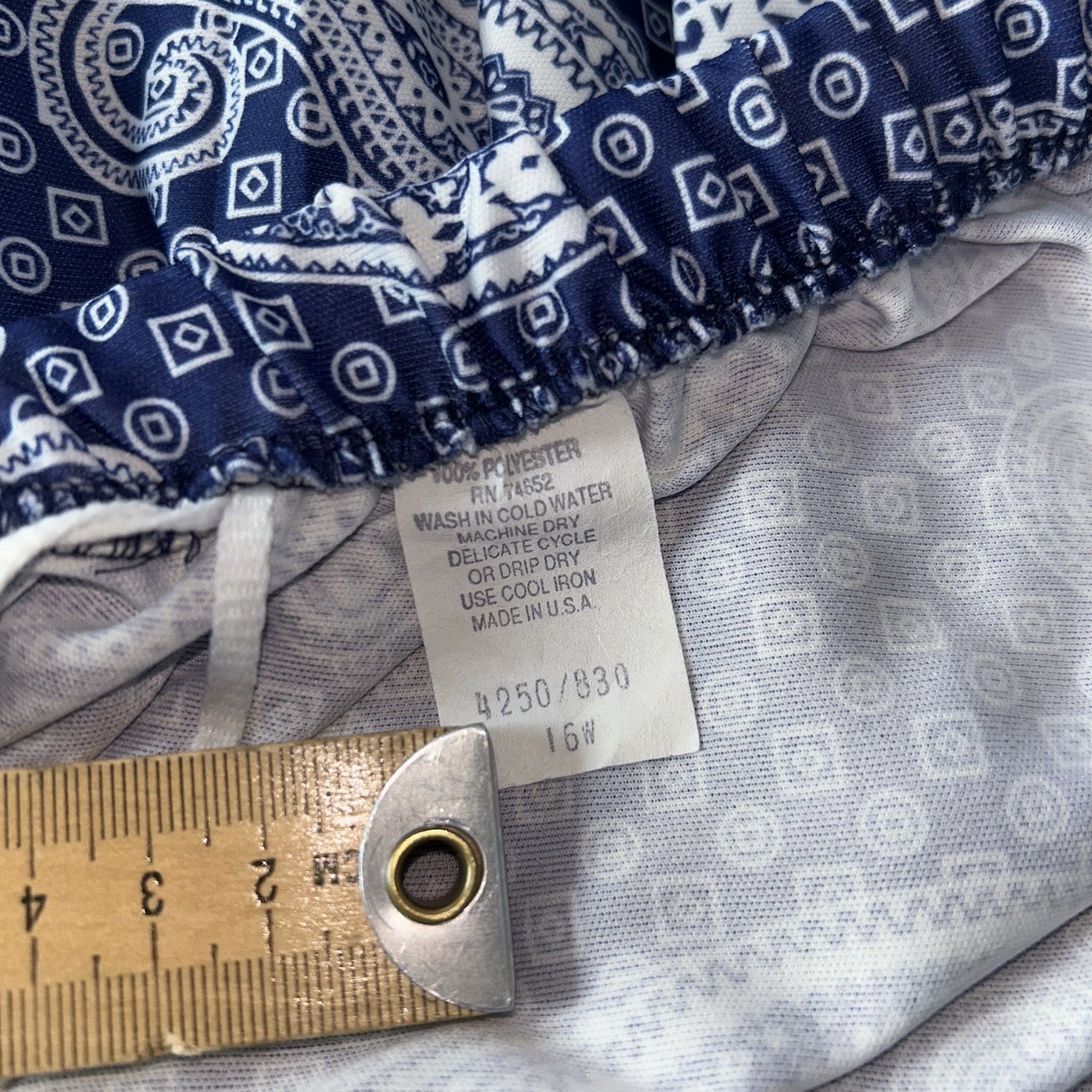 VINTAGE Earth Angel Paisley Pleated Skirt & Blouse Set USA Made Blue White 16W