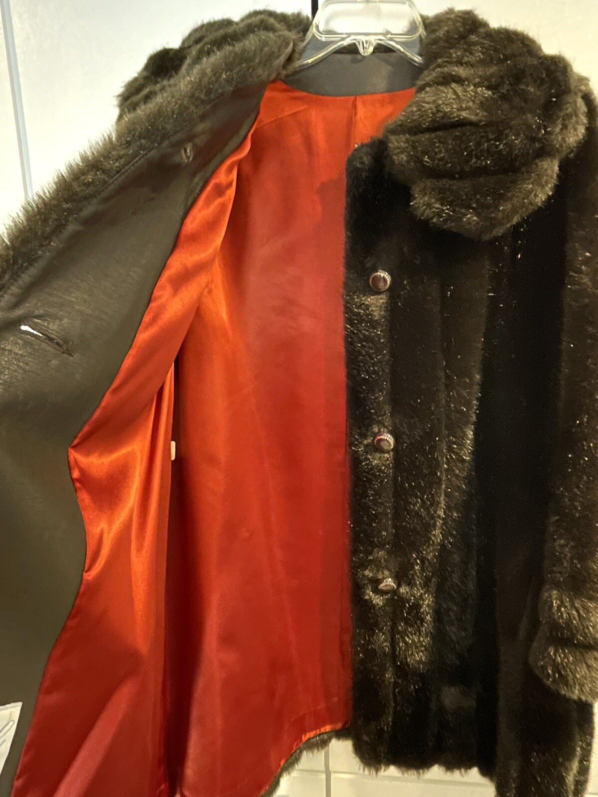 Vtg 1960 Black Faux Mink Fur Coat Shawl Collar Mar-Del Rice + Betmar Bucket Hat