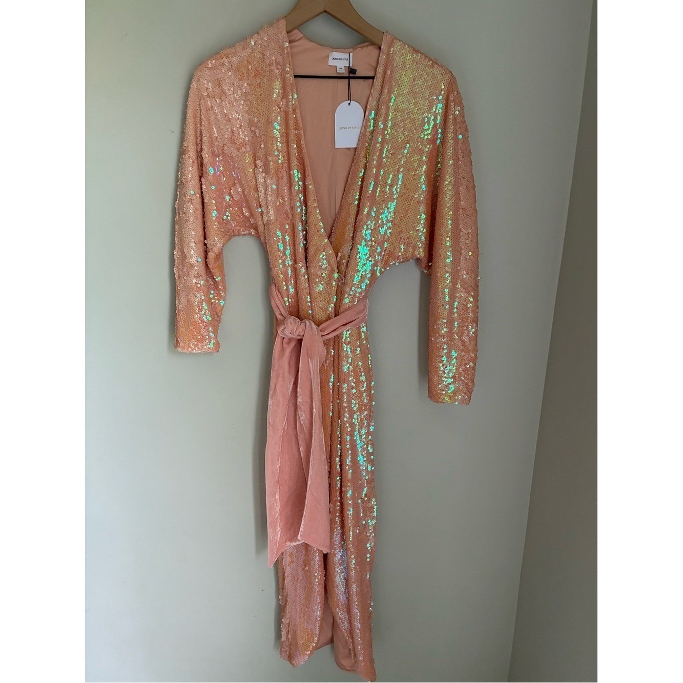 Revolve Song of Style Vernon Midi Dress in Opaline Peach Sequin Dress Size XS