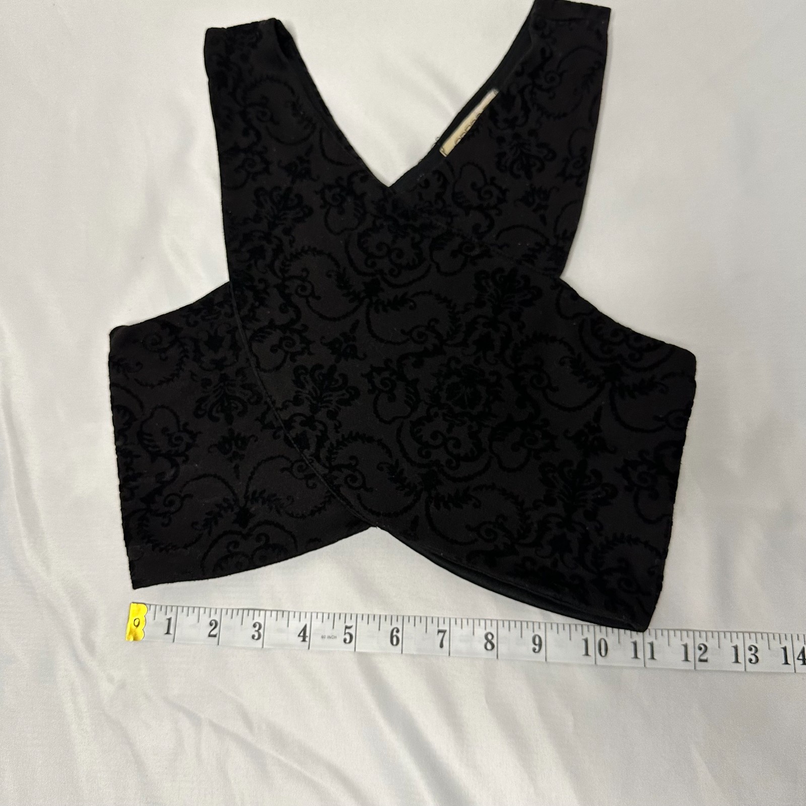 Vintage 90s Y2K Goth Arden B Black Velvet Crop Top Small Women Clubwear Filigree