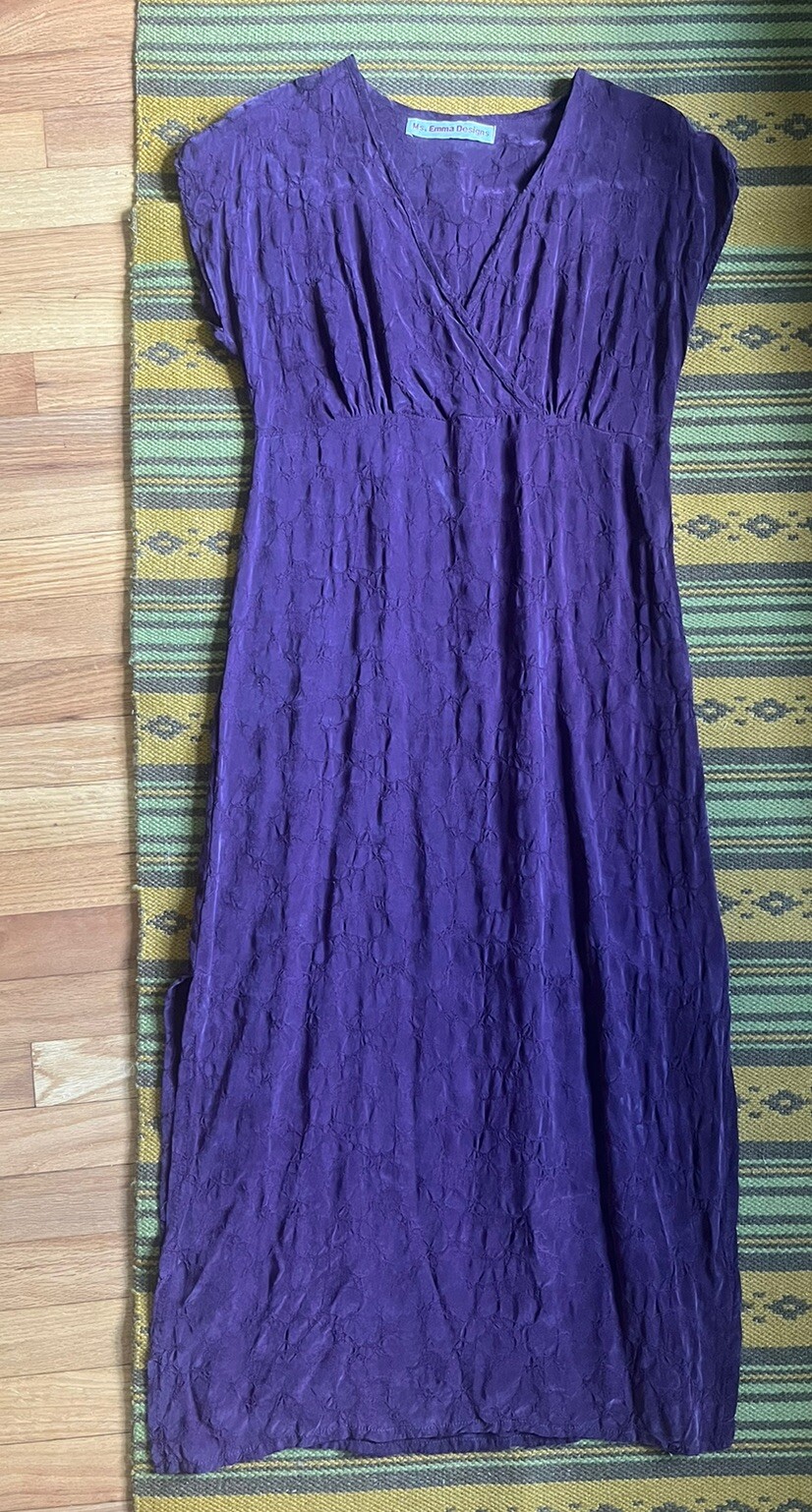Ms. Emma Designs Handcrafted Sheath Dress Purple Textured Rayon Empire Waist M