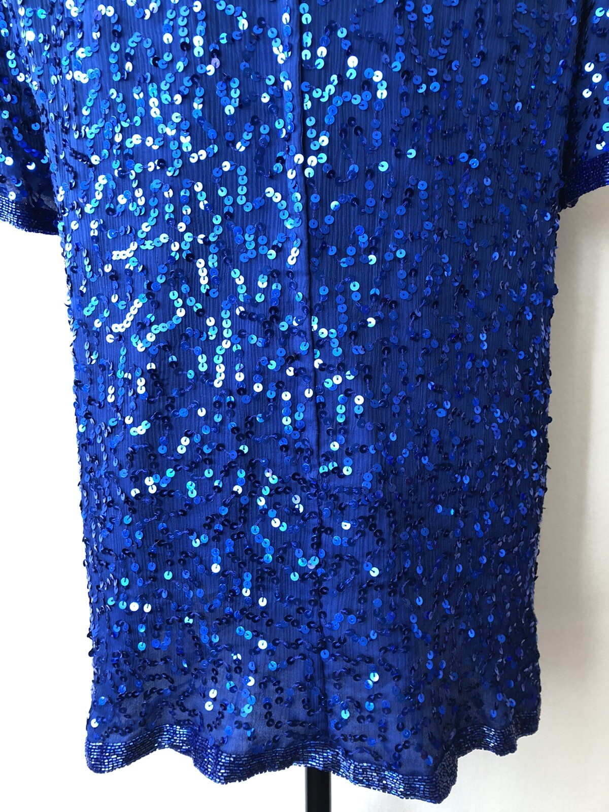 Vintage ’80s Joseph Le Bon Royal Blue Sequined & Beaded Tunic Top Cutout L/XL