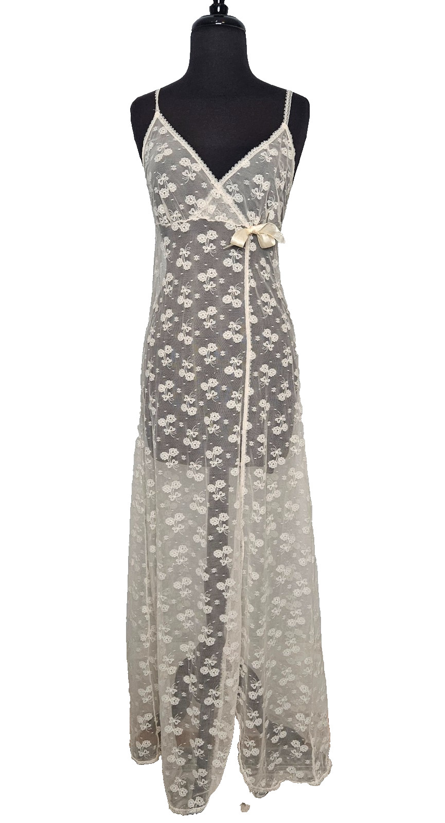 Vtg ILISE STEVENS Floral Lace Chemise Nightgown Slip Dress Sheer Nylon 60s 70s